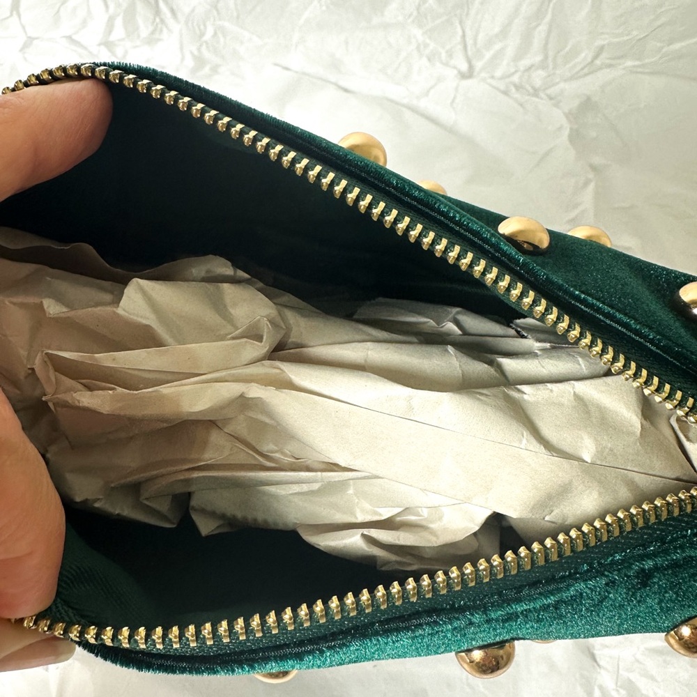 Anthropologie Studded Velvet Shoulder Bag in Green NWT - Picture 11 of 13